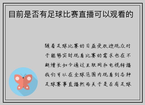 目前是否有足球比赛直播可以观看的